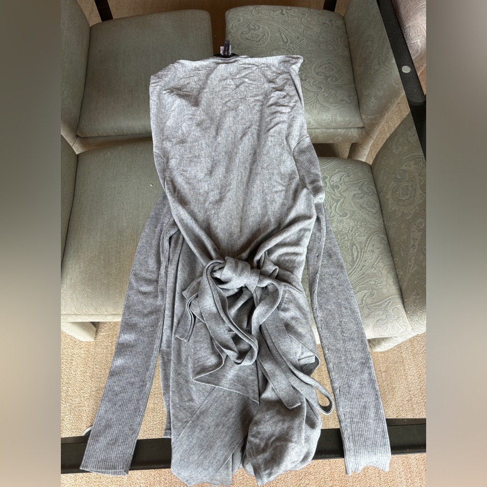 BCBG flowy wrap around sweater with bow in back